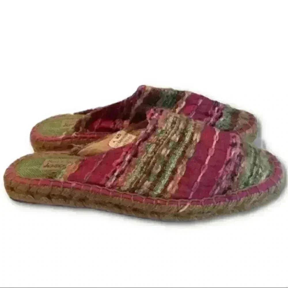 Jacques Levine Flats Sz 7 Multicolored Woven Mules